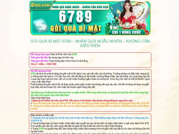 Khuyến mãi hấp dẫn tại 6789 trải nghiệm ngay hôm nay